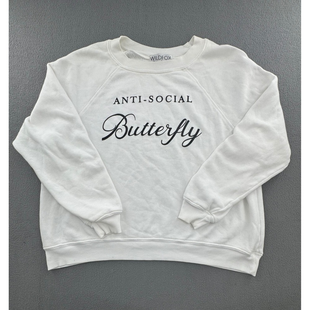 Wildfox Anti-Social Butterfly Sweatshirt XS Graphic Pullover Comfy Soft Girl LA